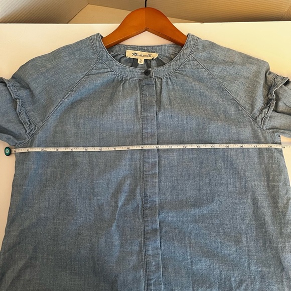 Madewell Denim Collarless Ruffle Sleeve Button Front Blouse Size XS - Picture 5 of 7